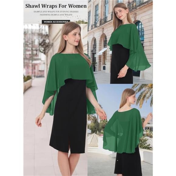 Women's Capelet Shawls and Wraps Dark Green - Picture 2 of 5